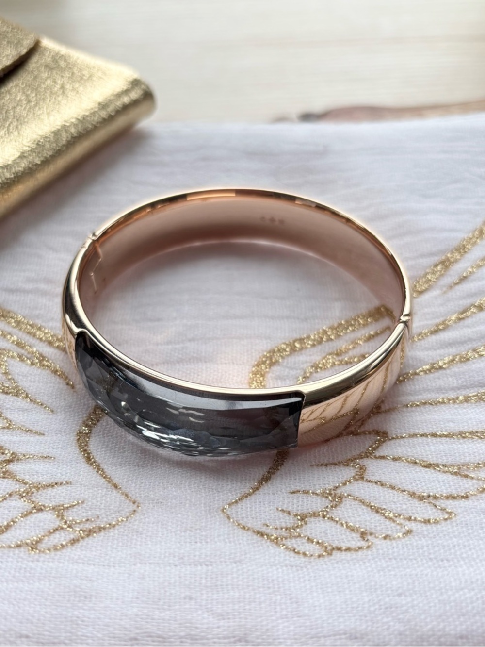 Rose Gold and Gunmetal Crystal Dome Bangle Bracelet - Women Swarovski Jewelry